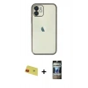 MARSİLYAN™- iPhone 11 Kılıf Vadi Minimal - Siyah 34D Hayalet Izgaralı Cam + Rainbow Kamera Lens Koruma Cam - KI