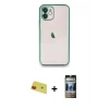 MARSİLYAN™- iPhone 11 Kılıf Vadi Minimal - Siyah 34D Hayalet Izgaralı Cam + Rainbow Kamera Lens Koruma Cam - KI