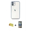 MARSİLYAN™- iPhone 11 Kılıf Vadi Minimal - Siyah 34D Hayalet Izgaralı Cam + Rainbow Kamera Lens Koruma Cam - KI