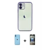 MARSİLYAN™- iPhone 11 Kılıf Vadi Minimal - Siyah 34D Hayalet Izgaralı Cam + Neon Fosforlu Kamera Lens - MI