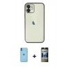 MARSİLYAN™- iPhone 11 Kılıf Vadi Minimal - Siyah 34D Hayalet Izgaralı Cam + Neon Fosforlu Kamera Lens - MI