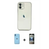MARSİLYAN™- iPhone 11 Kılıf Vadi Minimal - Siyah 34D Hayalet Izgaralı Cam + Neon Fosforlu Kamera Lens - MI