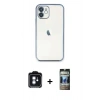 MARSİLYAN™- iPhone 11 Kılıf Vadi Minimal - Siyah 34D Hayalet Izgaralı Cam + PVD Metal Kamera Lens - MI