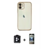 MARSİLYAN™- iPhone 11 Kılıf Vadi Minimal - Siyah 34D Hayalet Izgaralı Cam + PVD Metal Kamera Lens - MI