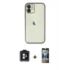 MARSİLYAN™- iPhone 11 Kılıf Vadi Minimal - Siyah 34D Hayalet Izgaralı Cam + PVD Metal Kamera Lens - MI