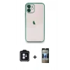 MARSİLYAN™- iPhone 11 Kılıf Vadi Minimal - Siyah 34D Hayalet Izgaralı Cam + PVD Metal Kamera Lens - MI