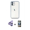 MARSİLYAN™- iPhone 11 Kılıf Vadi Minimal - Siyah 34D Hayalet Izgaralı Cam + Raze Metal Kamera Lens - MR