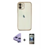 MARSİLYAN™- iPhone 11 Kılıf Vadi Minimal - Siyah 34D Hayalet Izgaralı Cam + Raze Metal Kamera Lens - MR
