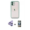 MARSİLYAN™- iPhone 11 Kılıf Vadi Minimal - Siyah 34D Hayalet Izgaralı Cam + Raze Metal Kamera Lens - MR