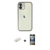 MARSİLYAN™- iPhone 11 Kılıf Vadi Minimal - Siyah 34D Hayalet Izgaralı Cam + Renkli Kamera Lens Koruma Cam - SI