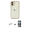MARSİLYAN™- iPhone 11 Kılıf Vadi Minimal - Siyah 34D Hayalet Izgaralı Cam + Renkli Kamera Lens Koruma Cam - SI