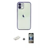 MARSİLYAN™- iPhone 11 Kılıf Vadi Minimal - Siyah 34D Hayalet Izgaralı Cam + Renkli Kamera Lens Koruma Cam - SI