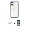 MARSİLYAN™- iPhone 11 Kılıf Vadi Minimal - Siyah 34D Hayalet Izgaralı Cam + Renkli Kamera Lens Koruma Cam - SI