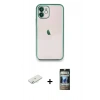 MARSİLYAN™- iPhone 11 Kılıf Vadi Minimal - Siyah 34D Hayalet Izgaralı Cam + Renkli Kamera Lens Koruma Cam - SI