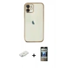 MARSİLYAN™- iPhone 11 Kılıf Vadi Minimal - Siyah 34D Hayalet Izgaralı Cam + Renkli Kamera Lens Koruma Cam - SI