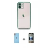 MARSİLYAN™- iPhone 11 Kılıf Vadi Minimal - Siyah 34D Hayalet Izgaralı Cam + Neon Fosforlu Kamera Lens - TU