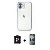 MARSİLYAN™- iPhone 11 Kılıf Vadi Minimal - Siyah 34D Hayalet Izgaralı Cam + PVD Metal Kamera Lens - TU