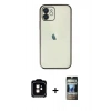 MARSİLYAN™- iPhone 11 Kılıf Vadi Minimal - Siyah 34D Hayalet Izgaralı Cam + PVD Metal Kamera Lens - TU
