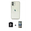 MARSİLYAN™- iPhone 11 Kılıf Vadi Minimal - Siyah 34D Hayalet Izgaralı Cam + PVD Metal Kamera Lens - TU