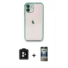 MARSİLYAN™- iPhone 11 Kılıf Vadi Minimal - Siyah 34D Hayalet Izgaralı Cam + PVD Metal Kamera Lens - TU