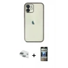 MARSİLYAN™- iPhone 11 Kılıf Vadi Minimal - Siyah 34D Hayalet Izgaralı Cam + Pers Alüminyum Kamera Lens - YL