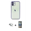 MARSİLYAN™- iPhone 11 Kılıf Vadi Minimal - Siyah 34D Hayalet Izgaralı Cam + Pers Alüminyum Kamera Lens - YL