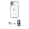 MARSİLYAN™- iPhone 11 Kılıf Vadi Minimal - Siyah 34D Hayalet Izgaralı Cam + Pers Alüminyum Kamera Lens - YL