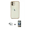 MARSİLYAN™- iPhone 11 Kılıf Vadi Minimal - Siyah 34D Hayalet Izgaralı Cam + Pers Alüminyum Kamera Lens - YL