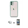 MARSİLYAN™- iPhone 11 Kılıf Vadi Minimal - Siyah 34D Hayalet Izgaralı Cam + Pers Alüminyum Kamera Lens - YL