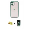 MARSİLYAN™- iPhone 11 Kılıf Vadi Minimal - Siyah 360 Mat Full Body Arka Koruyucu + Kırmızı Rainbow Kamera Lens Koruma Cam