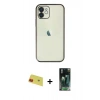 MARSİLYAN™- iPhone 11 Kılıf Vadi Minimal - Siyah 360 Mat Full Body Arka Koruyucu + Kırmızı Rainbow Kamera Lens Koruma Cam