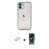 MARSİLYAN™- iPhone 11 Kılıf Vadi Minimal - Siyah 360 Mat Full Body Arka Koruyucu + Renkli Kamera Lens Koruma Cam - PE