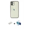 MARSİLYAN™- iPhone 11 Kılıf Vadi Minimal - Siyah 3D Antistatik Cam Ekran Koruyucu + Renkli Kamera Lens Koruma Cam - PE