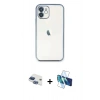 MARSİLYAN™- iPhone 11 Kılıf Vadi Minimal - Siyah 3D Antistatik Cam Ekran Koruyucu + Pers Alüminyum Kamera Lens - LT