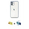 MARSİLYAN™- iPhone 11 Kılıf Vadi Minimal - Siyah 3D Antistatik Cam Ekran Koruyucu + Rainbow Kamera Lens Koruma Cam - KI