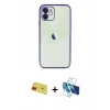 MARSİLYAN™- iPhone 11 Kılıf Vadi Minimal - Siyah 3D Antistatik Cam Ekran Koruyucu + Rainbow Kamera Lens Koruma Cam - KI