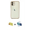 MARSİLYAN™- iPhone 11 Kılıf Vadi Minimal - Siyah 3D Antistatik Cam Ekran Koruyucu + Rainbow Kamera Lens Koruma Cam - KI