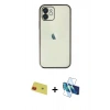MARSİLYAN™- iPhone 11 Kılıf Vadi Minimal - Siyah 3D Antistatik Cam Ekran Koruyucu + Rainbow Kamera Lens Koruma Cam - KI