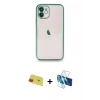 MARSİLYAN™- iPhone 11 Kılıf Vadi Minimal - Siyah 3D Antistatik Cam Ekran Koruyucu + Rainbow Kamera Lens Koruma Cam - KI