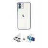 MARSİLYAN™- iPhone 11 Kılıf Vadi Minimal - Siyah 3D Antistatik Cam Ekran Koruyucu + Raze Metal Kamera Lens - GS