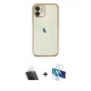 MARSİLYAN™- iPhone 11 Kılıf Vadi Minimal - Siyah 3D Antistatik Cam Ekran Koruyucu + Kamera Lens Koruma Cam - SF