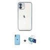 MARSİLYAN™- iPhone 11 Kılıf Vadi Minimal - Siyah 3D Antistatik Cam Ekran Koruyucu + Neon Fosforlu Kamera Lens - TU