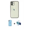 MARSİLYAN™- iPhone 11 Kılıf Vadi Minimal - Siyah 3D Antistatik Cam Ekran Koruyucu + Neon Fosforlu Kamera Lens - TU