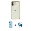 MARSİLYAN™- iPhone 11 Kılıf Vadi Minimal - Siyah 3D Antistatik Cam Ekran Koruyucu + Neon Fosforlu Kamera Lens - TU