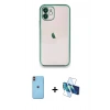 MARSİLYAN™- iPhone 11 Kılıf Vadi Minimal - Siyah 3D Antistatik Cam Ekran Koruyucu + Neon Fosforlu Kamera Lens - TU