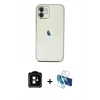 MARSİLYAN™- iPhone 11 Kılıf Vadi Minimal - Siyah 3D Antistatik Cam Ekran Koruyucu + PVD Metal Kamera Lens - TU