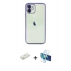MARSİLYAN™- iPhone 11 Kılıf Vadi Minimal - Siyah 3D Antistatik Cam Ekran Koruyucu + Renkli Kamera Lens Koruma Cam - TU