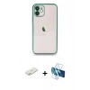 MARSİLYAN™- iPhone 11 Kılıf Vadi Minimal - Siyah 3D Antistatik Cam Ekran Koruyucu + Renkli Kamera Lens Koruma Cam - TU