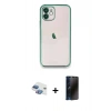 MARSİLYAN™- iPhone 11 Kılıf Vadi Minimal - Siyah 3D Antistatik Hayalet Cam Ekran Koruyucu + Pers Alüminyum Kamera Lens - GI