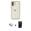 MARSİLYAN™- iPhone 11 Kılıf Vadi Minimal - Siyah 3D Antistatik Hayalet Cam Ekran Koruyucu + Pers Alüminyum Kamera Lens - GI